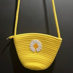 Yellow Woven Crossbody Bag with Daisy Design